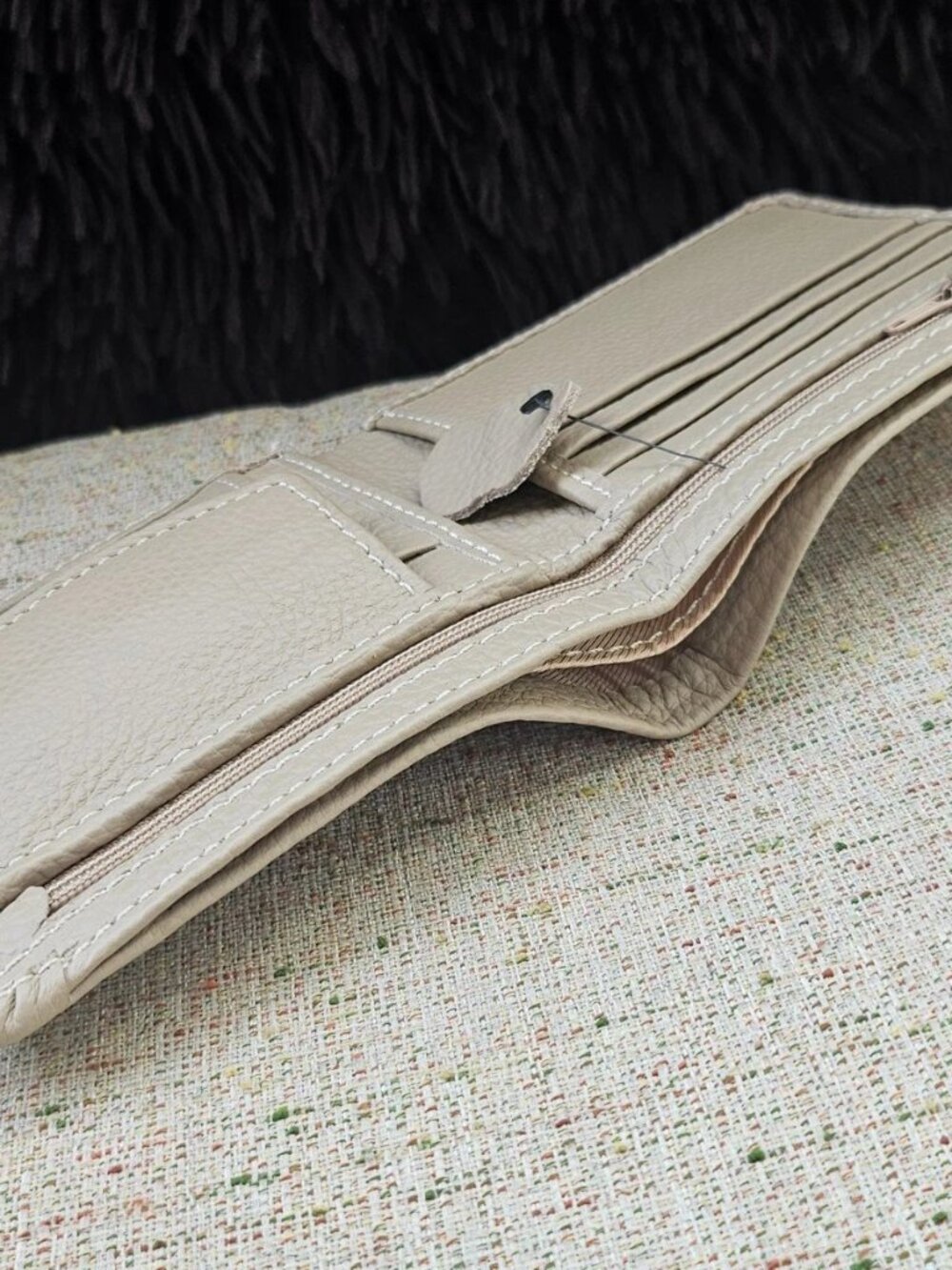 Handmade Billfold Wallet Beige Genuine Leather Bifold Card Holder Purse New - Picture 5 of 12